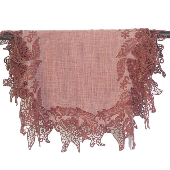 Embroidered Botanical Floral Lace Crochet-Edge Wrap Shawl Scarf - Picture 3 of 4